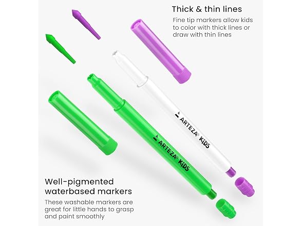 ARTEZA Kids Fine Tip Washable Markers, 42 Bright Colors