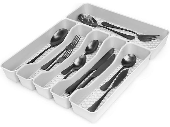 Spectrum HEXA 5-Divider Expandable Silverware Tray (Stone Gray) 