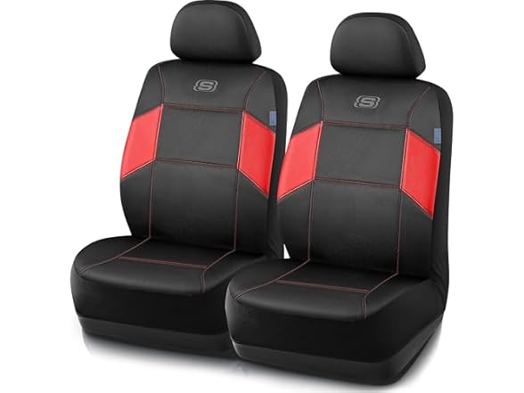 Skechers Work Car Seat Covers, Leather Black/Red