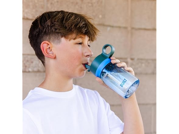 Built Cascade Water Bottle With Straw Lid, 12oz, Sea Glass