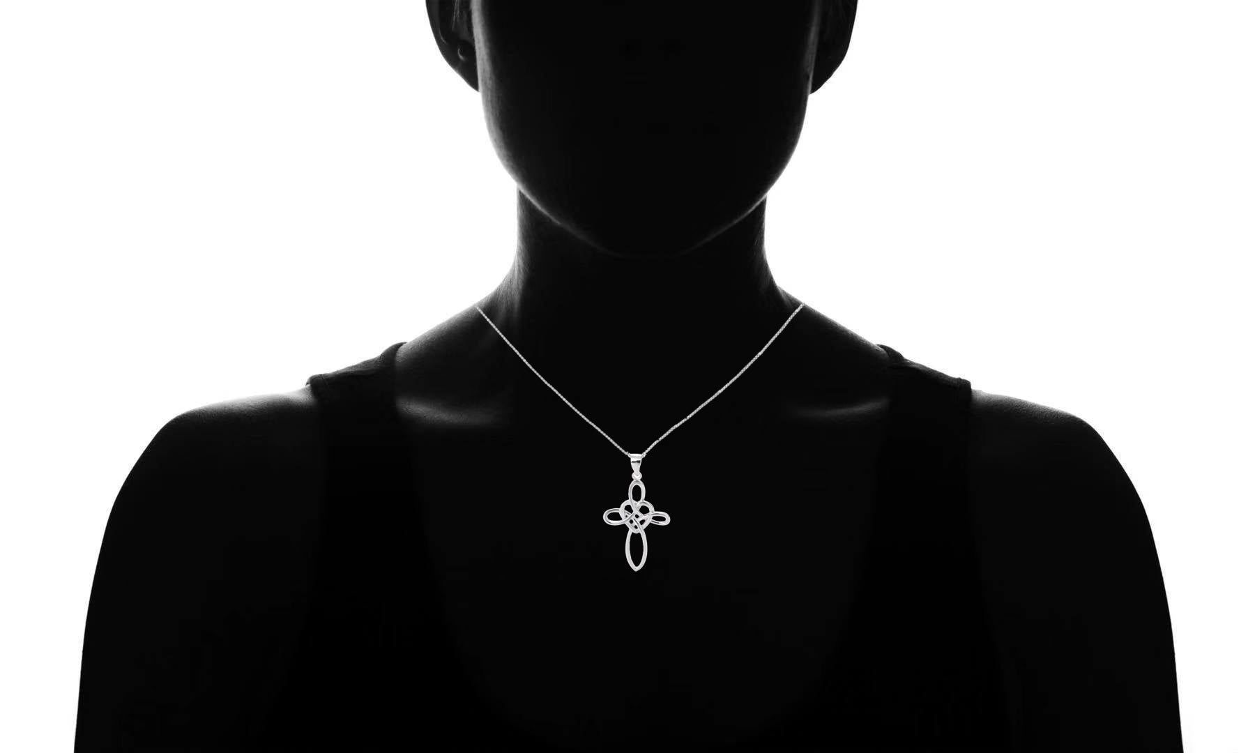 White Gold Plated Celtic Cross Necklace - Gallery 6