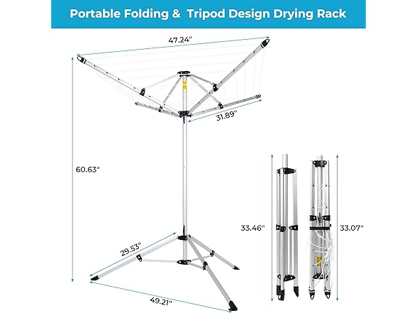 Portable 4-arm Aluminum Drying Rack w/Ground Stake