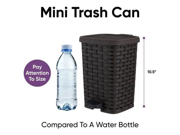Mini Trash Can with Foot Pedal (Wicker Brown 6 QT.), 6 Pack