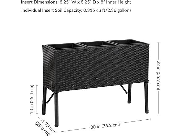 Sunnydaze 3-Section Wicker Raised Planter Box