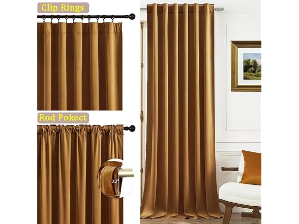 Gold Brown Velvet Blackout Curtains