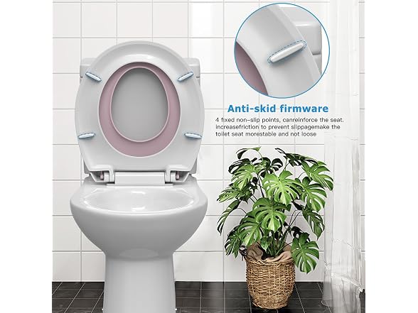 Takywep Toilet Seat White w Pink Flat Toilet- Round