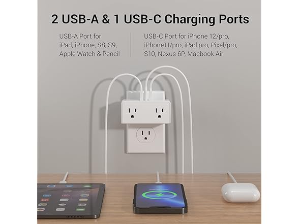 Clear Power 2-outlet wall-taps with USB charging
