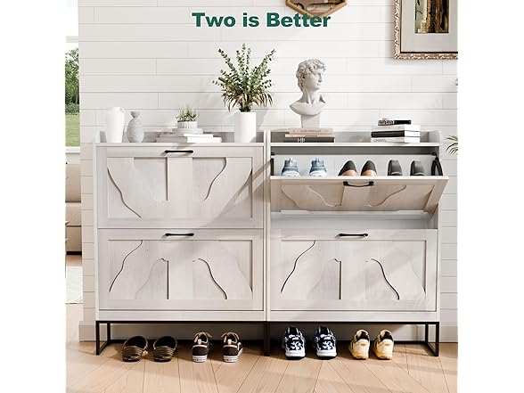 infurnic Shoe Storage Cabinet with 2 Flip Drawers