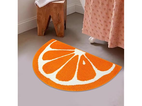 Cute Bath Mat, 31" x 20" Fruit Orange Half Ci