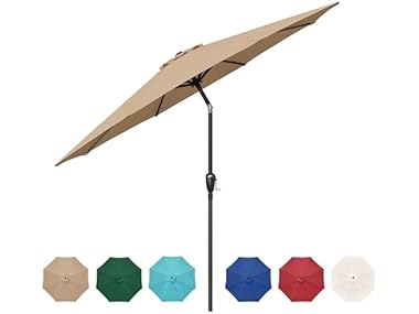 $21.99 HealSmart 9ft Patio Umbrella with Push Button Tilt/Crank, Tan dealfomo