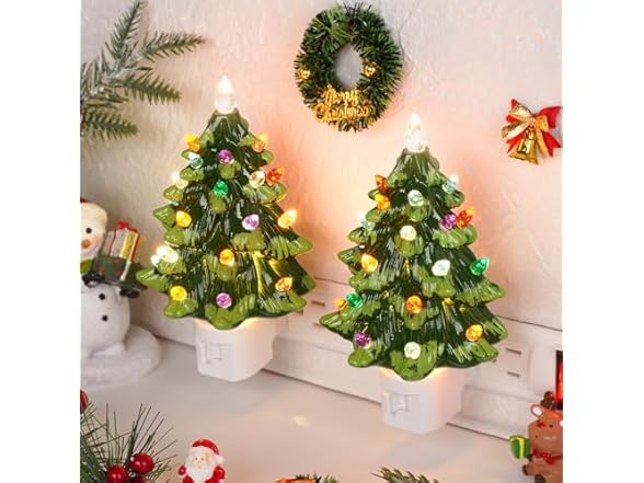 Lakumu 2Pk 6’’ Christmas Tree Night Lights- Green
