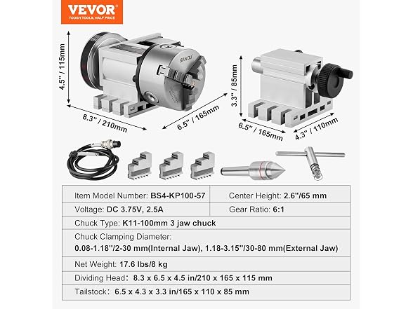 Dividing Head, K11-100mm 3-Jaw Chuck, CNC Router