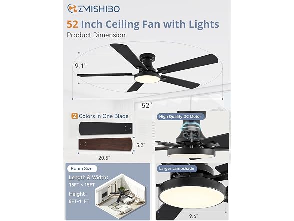 ZMISHIBO 52" Flush Mount Ceiling Fan