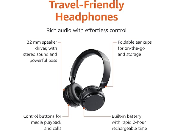 Amazon Basics Wireless Bluetooth Headphones with Microphone
