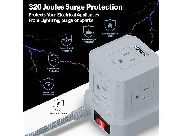10ft Cube Power Strip with USB Gray