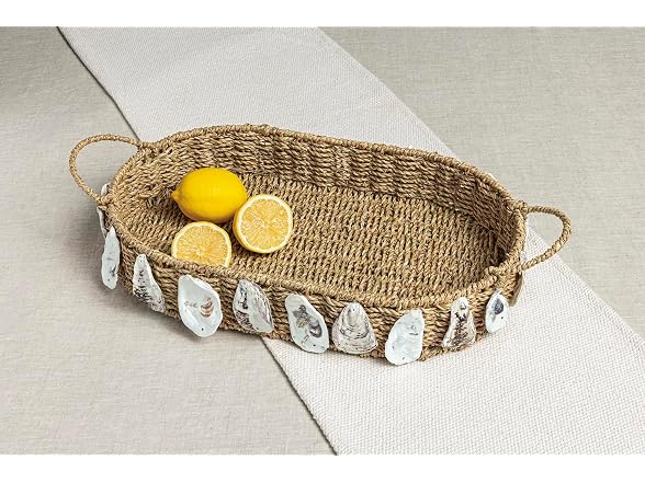 Mud Pie Brown Water Hyacinth Woven Oyster Shell Tray