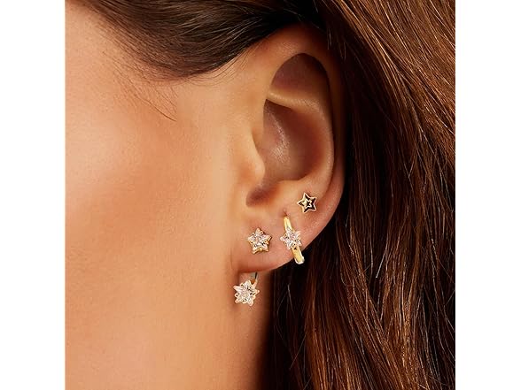 Glimz Gold Hoop Star Earrings Set