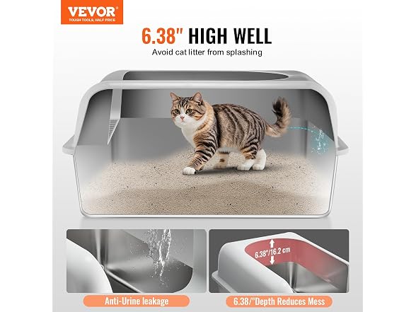 VEVOR Stainless Steel Cat Litter with Lid