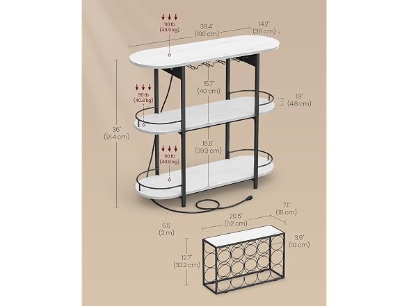 VASAGLE Bar Cabinets for Home, LED Coffee Bar, Rustic White