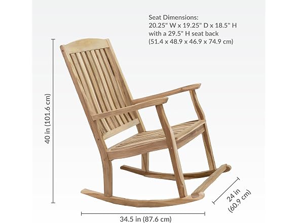 Sunnydaze Teak Outdoor Rocking Chair with Slatted Back