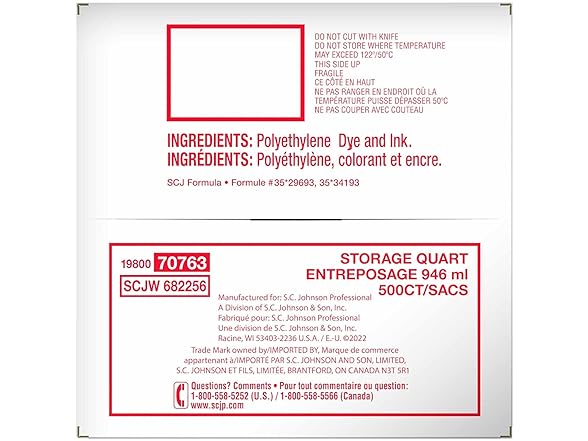 Ziploc Double Zipper Storage Bags, Quart, 500 Bags/Carton