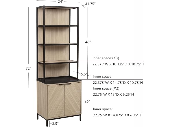 Linon Verner Blonde Wooden Herringbone Bookcase with Dark Top