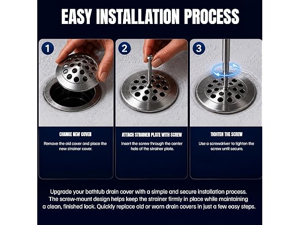 SUPPLYGIANT Drain Strainer for Tub and Shower with Screw