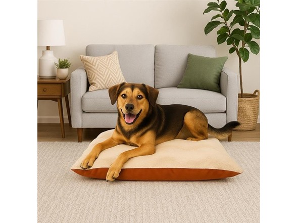 Furhaven Large Plush & Twill High-Loft Pillow Pet Bed, Spice - Gallery 3