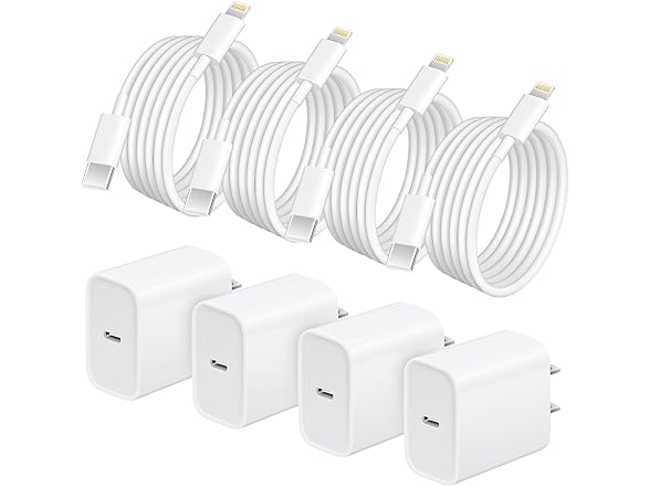 (4 PACK) 6FT Lightning Cable & 20W Fast Charging Power Adapter