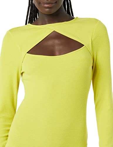 Amazon Essentials Women's Fine Rib Long Sleeve Cutout Bodysuit (Previously Daily Ritual), Bright Olive Green, Small