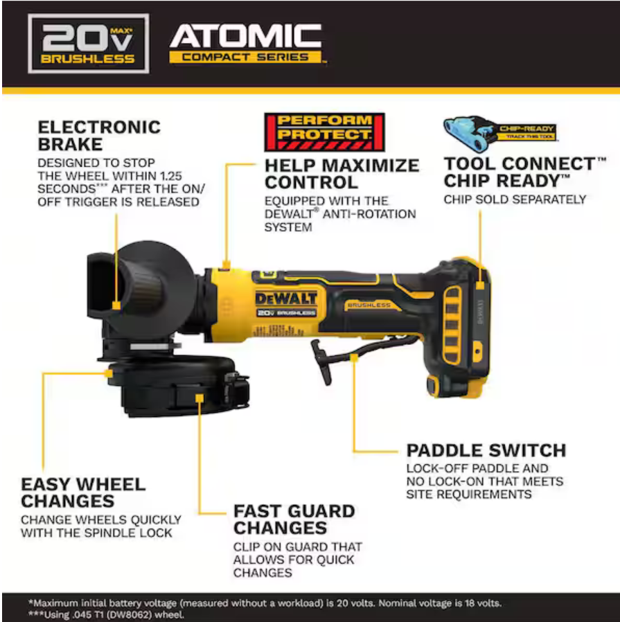 Dewalt DCG402B ATOMIC 20V MAX 4-1/2in Angle Grinder - Gallery 6