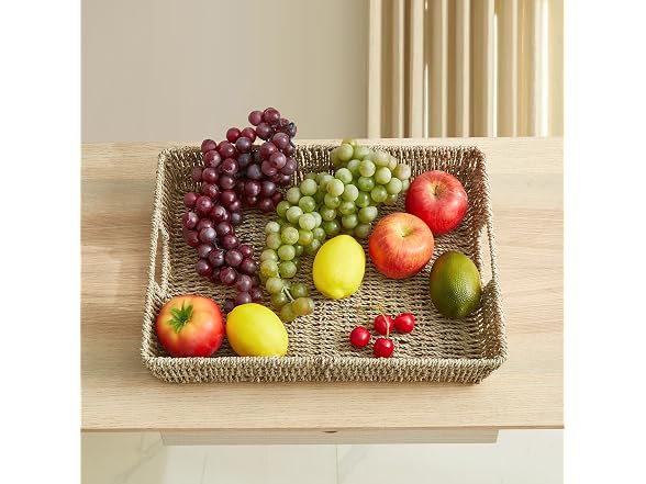 JS HOME 16.93 inch Rectangular Wicker Tray,1PK