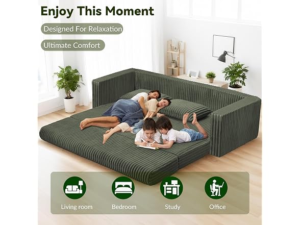 HABUTWAY 78" Green 4-in-1 Boneless Couch