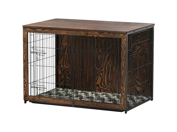 Megidok Wooden Dog Crate Furniture with Cushion
