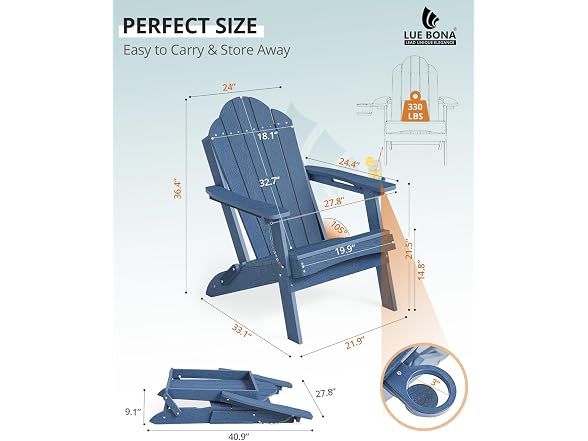 LUE BONA Set of 2 Blue Adirondack Chairs