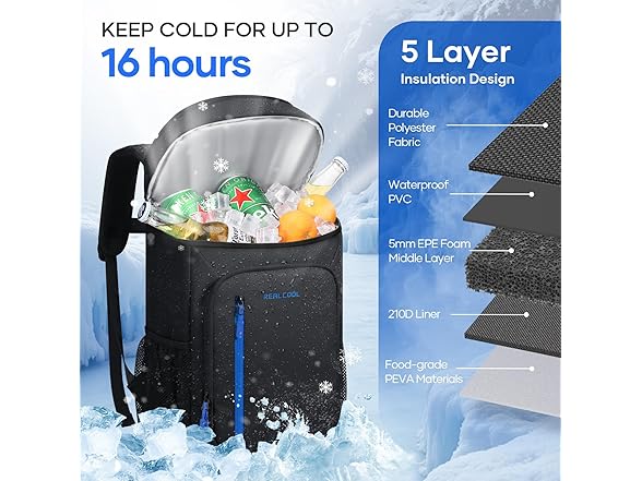 RealCool Insulated Cooler Backpack, 33 Can Bag