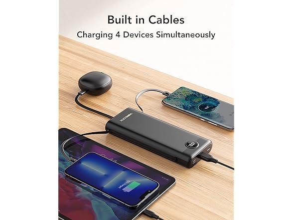 VEEKTOMX 30,000mAh Power Bank with Built-in Cables