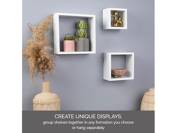MELANNCO Floating Square Cube Shelves, Set of 3, White