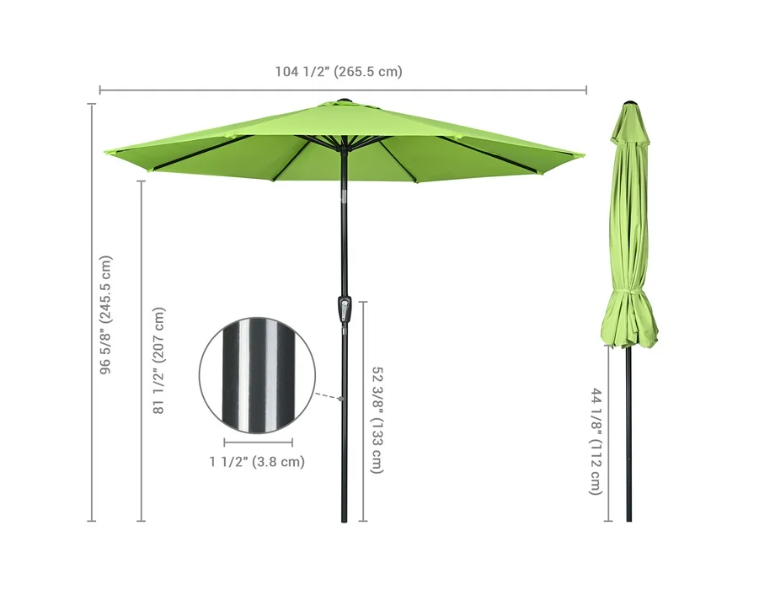 Yescom 9Ft UV50+ 3000PA Outdoor Umbrella Green - Gallery 12