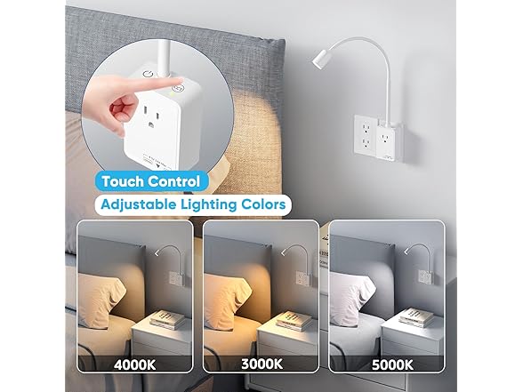 PRINCEWAY Plug In LED Reading Light with Outlet