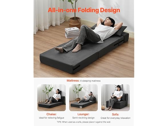 Folding Sofa Bed, 3-in-1 Foldable Couch