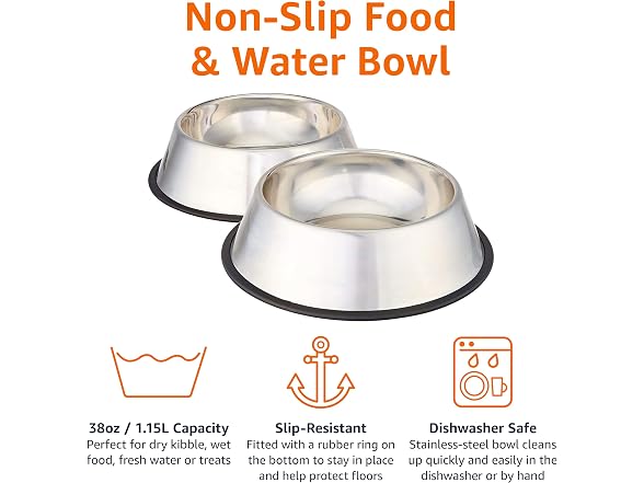 Amazon Basics Stainless Steel Non-Skid Dog Bowls