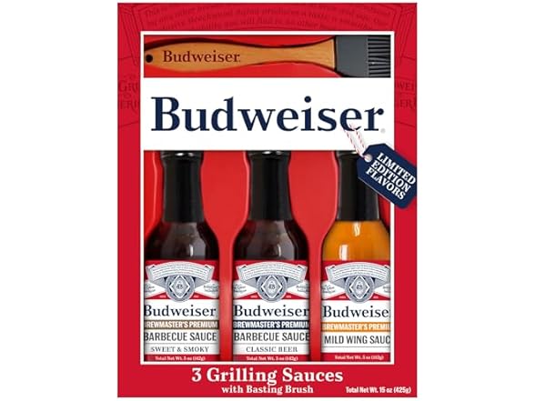Budweiser Grilling Set: 3 BBQ Sauces w/Basting Brush