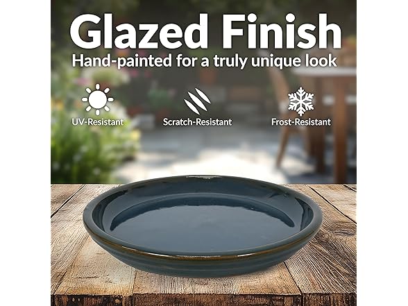 Sunnydaze 12" Ceramic Plant Saucers- Forest Lake Green