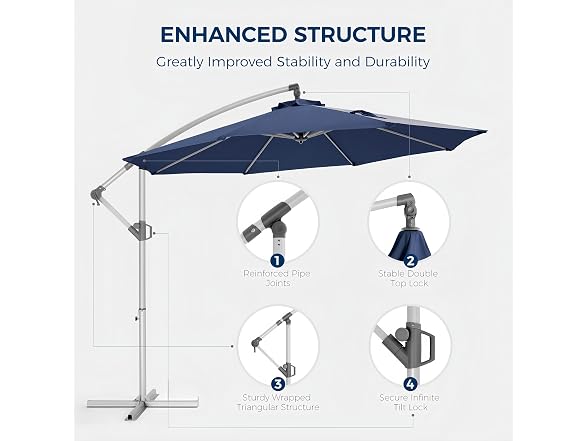 Fangflower 10FT Offset Patio Umbrella, Blue