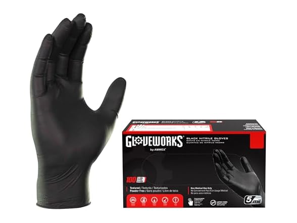 GLOVEWORKS Nitrile Gloves 5 mil Black Small 100ct