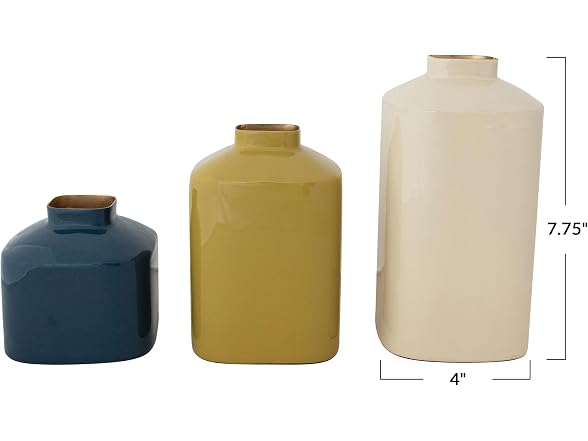 Creative Co-Op 3-Piece Enameled Metal Square Vases