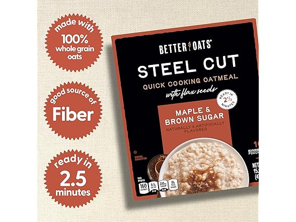 10CT Better Oats Maple and Brown Sugar Steel Cut Oatmeal