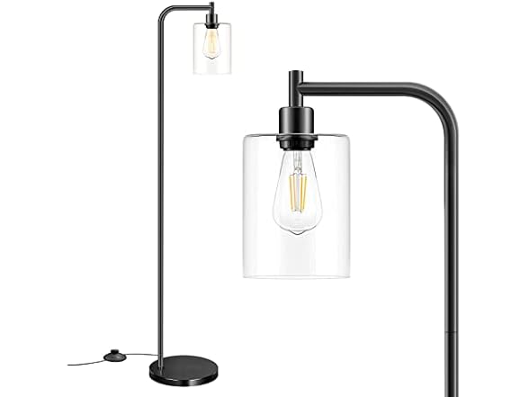 Bosceos Industrial Floor Lamp with Hanging Glass Shade