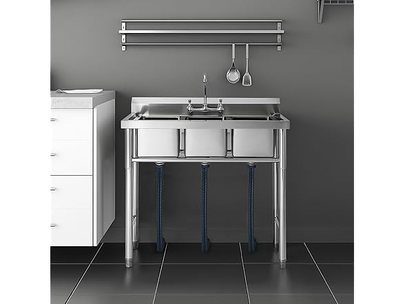 WILPREP NSF Stainless Steel 3 Compartment Commercial Sink 11x10x10 Inch Basins, Kitche Station Utility Sink for Restaurant Bar Home Laundry Room Garage (Open Box)